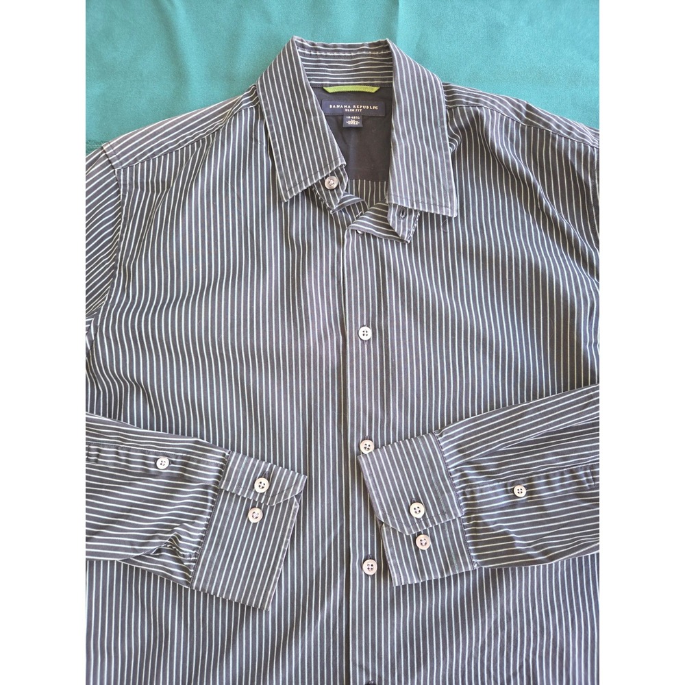 Banana Republic Slim Fit Mens Medium Navy Pinstripe Long Sleeve Button Down